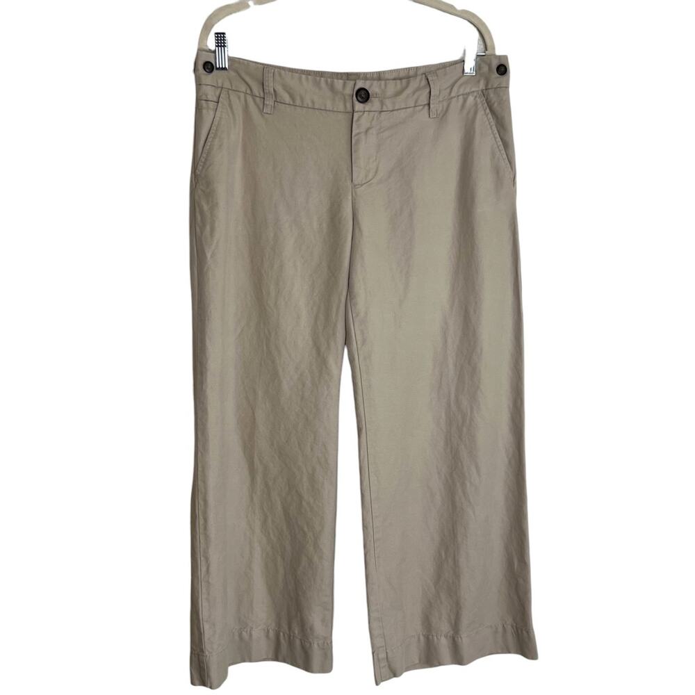 Gap Womens Wide Leg Linen Blend Pants Size 10 Beige Cropped